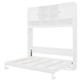 Merax Queen Size Murphy Bed with Top Cabinets and Shelves, Fold into a Cabinet, Space-Saving Foldable Wall Bed for Bedroom, Guest Room, Home Office, Solid Wood Bed Frame, White Merax