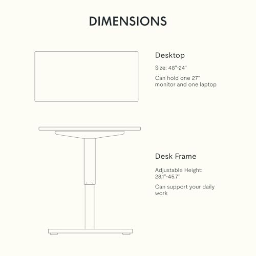 FLEXISPOT EN1 Solid Wooden Single-Piece Standing Desk, 48 x 24 Inches Sit Stand Desks for Home Office and Gaming (White Frame + Rubber Wood Top, 2 Packages) FLEXISPOT