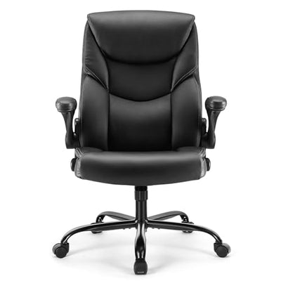 Sweetcrispy Computer Gaming Chair, Ergonomic High Back Heavy Duty Task Desk Office Chairs with Wheels, Flip-up Arms, Adjustable Height, PU Leather,Inky