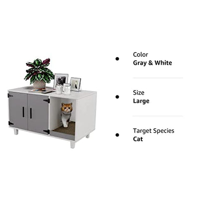 GDLF Modern Wood Pet Crate Cat Washroom Hidden Litter Box Enclosure Furniture House as Table Nightstand with Scratch Pad,Stackable (Gray & White) - WoodArtSupply