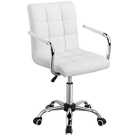 Yaheetech White Desk Chairs with Wheels/Armrests Modern PU Leather Office Chair Midback Adjustable Home Computer Executive Chair 360° Swivel Yaheetech