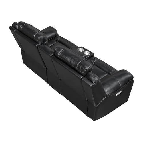 Lexicon Wall Hugger Power Double Reclining Loveseat with Console, Faux Leather Home Theater Seating with LED Lighting, Charging Ports, Bluetooth Speaker Wireless, Cup Holders, Hidden Storage, Black Lexicon