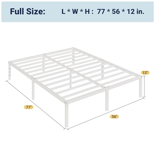 Allewie Full Size Bed Frame, 12 Inch Metal Platform Beds with Storage Space, No Box Spring Required and Easy Assembly, White Allewie