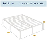 Allewie Full Size Bed Frame, 12 Inch Metal Platform Beds with Storage Space, No Box Spring Required and Easy Assembly, White Allewie
