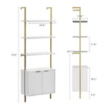 Set of 2 Ladder Bookshelf with Cabinet, 71" Tall Bookcase with Shelves & Storage, Fluted Ladder Shelf with Metal Frame, 6-Tier Display Rack for Living/Bedroom, Home & Office, White & Gold FiveWillowise