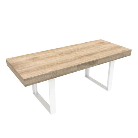 BAYYELL 63" - 79" Extendable Dining Room Table, Expandable Kitchen Table for 6 to 10 People, Modern Wood Conference Table, Large Farmhouse Dining Table(White Oak, Double-U Base) BAYYELL