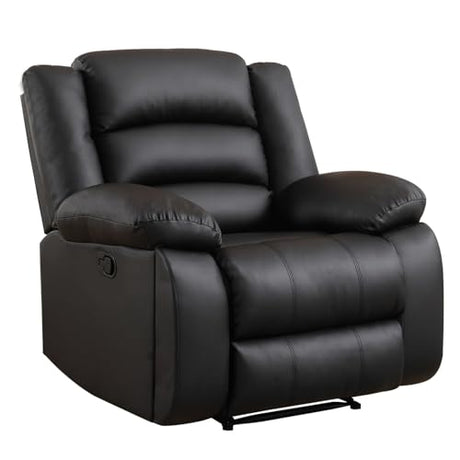 EBELLO Manual Recliner Chair, Faux Leather Reclining Chair with Hidden Cup Holders, Overstuffed Armrests and Back, Manual Single Sofa for Adult, Black EBELLO