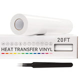 VinylRus Heat Transfer Vinyl-12” x 20ft White Iron on Vinyl Roll for Shirts, HTV Vinyl for Silhouette Cameo, Easy to Cut & Weed VinylRus