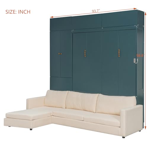 Harper & Bright Designs Queen Size Murphy Bed, Wall Bed with Sofa and Shelves, Beige Harper & Bright Designs