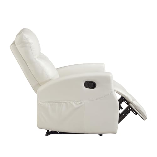 Lexicon Manual Recliner Chair, Wall Hugger Reclining Chair, Faux Leather Nursery Recliner, Tab Pull Reclining, Magazine Pocket, for Living Room/Theater Seating/Apartment, Easy Assembly, Beige