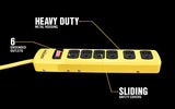 WOODS WIRE Southwire Yellow Jacket 5139N 14/3 6-Outlet Heavy Duty Industrial Metal Workshop Strip with 6-Foot Power Cord; Sliding Safety Covers and Overload Protection Yellow Jacket
