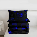 Erosebridal Black Navy Royal Blue Comforter Set Full Neon Geometric Checkered Bedding Set for Teen Boys Gamer Room Decor,Abstract Stereoscopic Grids Quilt Square Plaid Check Bed Set 3 Pcs Erosebridal