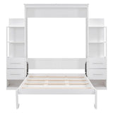 Merax Full Size Murphy Bed with 4 Storage Drawers, Wall Murphy Bed Full with Shelves and LED Lights, No Box Spring Needed, White Merax