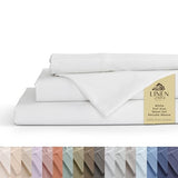 Linen Home 100% Cotton Percale Sheets Full Size, White, Deep Pocket, 4 Pieces Set - 1 Flat, 1 Deep Pocket Fitted Sheet and 2 Pillowcases, Crisp Cool and Strong Bed Linen Linen Home