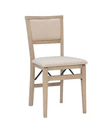 Linon Keira Wooden Folding Chair Upholstered Seat and Back Set of 2, Dining Height, Rustic Natural & Beige Linon