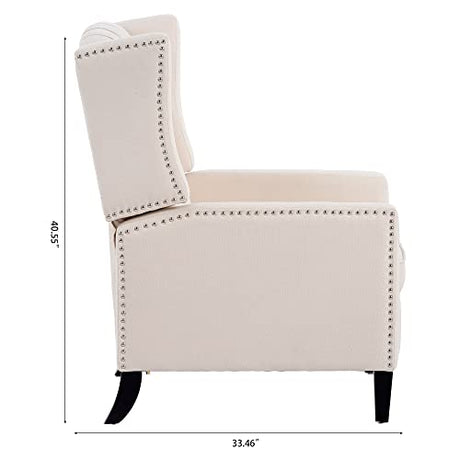 Push Back Single Recliner Chair,27" W Dual Function Foot System,Manual Wing Chair for Office, Den, Living Room, Bedroom, and Guest Room (Fabric, Beige) Fulocseny