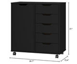 Panana 5-Drawer Chest with 1 Door, Wooden Chest of Drawers Storage Dresser Cabinet with Wheels, Office Organization and Storage, Bedroom Furniture (Black-S) Panana