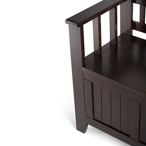 SIMPLIHOME Acadian SOLID WOOD 48 Inch Wide Transitional Entryway Storage Bench in Brunette Brown, For the Living Room, Entryway and Family Room