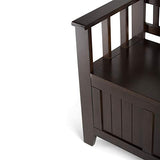 Acadian Solid Wood 48 Inch Transitional Entryway Storage Bench in Brunette Brown SIMPLIHOME
