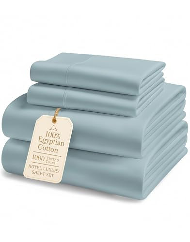 LANE LINEN 1000 Thread Count 100% Egyptian Cotton King Size Sheets – Silky Sateen Weave, Naturally Cooling & Durable, Ultra-Soft Luxury You Can Feel,15" Deep Pocket King Sheet Set – French Blue LANE LINEN