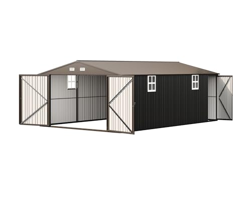 Jocisland 10.1x20.7x7.3 FT Heavy Duty Metal Carport, Car Canopy with 2 Lockable Doors & 4 Windows, All-Weather Car Shelter for Car, Boat, Truck, Lawn Equipment, Dark Gray Jocisland