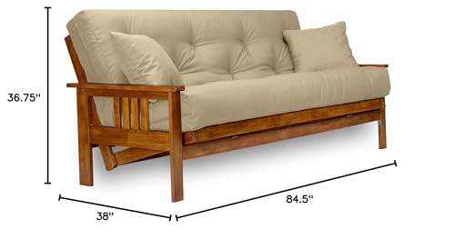 Nirvana Futons Stanford Futon Set - Queen Size, Frame, 8" Mattress, Twill Khaki Tan Cover Nirvana Futons