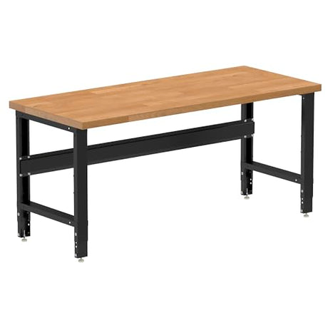 Borroughs 72" W x 30" D Heavy-Duty Industrial Workbench, Hardwood Top, 2000 LB Capacity, Adjustable Height 32-38" Borroughs