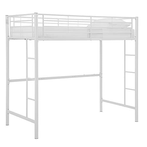 Walker Edison Timothee Urban Industrial Metal Twin over Loft Bunk Bed, Twin Size, White Walker Edison
