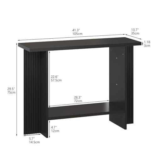 Trironsun Fluted Console Table for Small Spaces 2-Tier Storage Narrow Entryway Table with Solid Wood Cross Base Mid-Century Modern Sofa Table for Hallway Living Room Behind Couch Trironsun