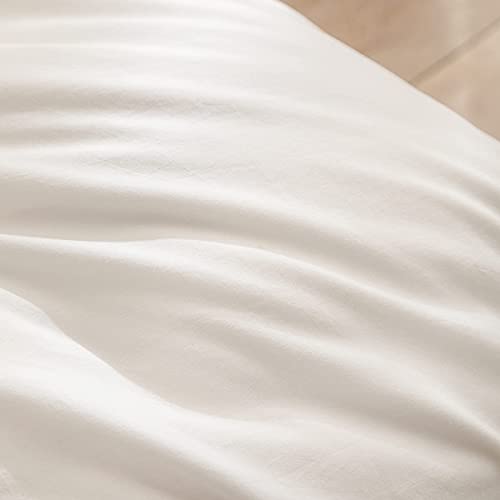 BESTOUCH Duvet Cover Set 100% Washed Cotton Linen Feel Super Soft Comfortable Chic Lightweight 3 PCs Home Bedding Set Solid Off White King BESTOUCH