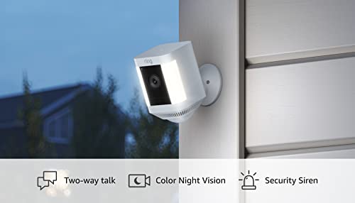 Ring Spotlight Cam Plus, Battery | Two-Way Talk, Color Night Vision, and Security Siren (2022 release) - White Ring