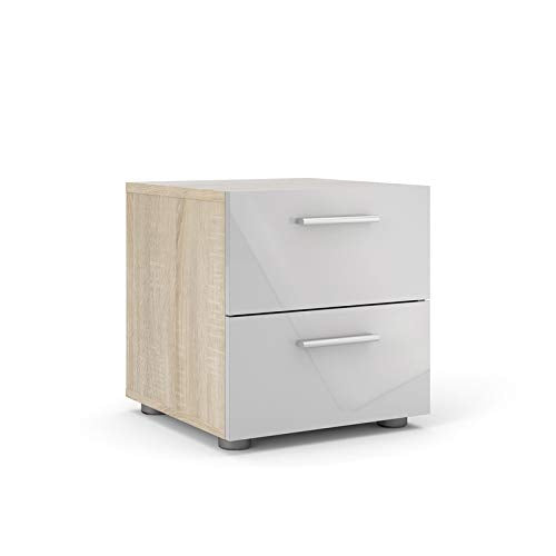 Home Square Contemporary Style 4 Piece Bedroom Set with Two Nightstands, 8 Drawer Double Dresser and 4 Drawer Chest in Oak and White Gloss Home Square