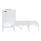 Merax Murphy Bed Full Size with USB Port and Slide-Out Shelves on Each Side, 2-in-1 Foldable Bed Frame Cabinet Desk for Bedroom Guest Room Living Room (White) Merax