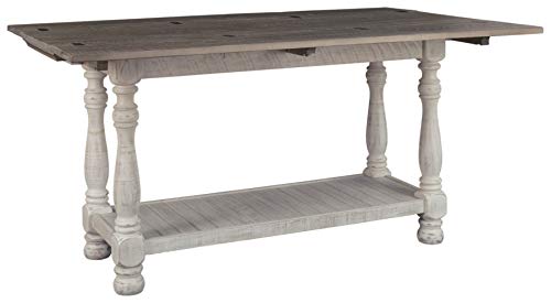 Signature Design by Ashley Havalance Farmhouse Sofa Table, Flip Top Design for Additional Dining Space and Fixed Lower Shelf, Gray & White with Weathered Finish Signature Design by Ashley