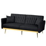 ACMEASE 70” Velvet Futon Sofa Bed with 2 Pillows and Adjustable Armrests, Convertible Sleeper Bed W/Adjustable Backrests, Modern Loveseat for Living Room, Bedroom, Black ACMEASE