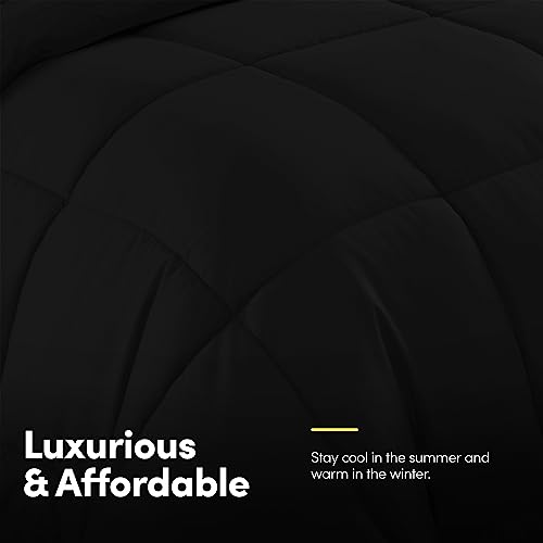 Sweet Home Collection 5 Piece Comforter Set Bag Solid Color All Season Soft Down Alternative Blanket & Luxurious Microfiber Bed Sheets, Black, Twin Sweet Home Collection