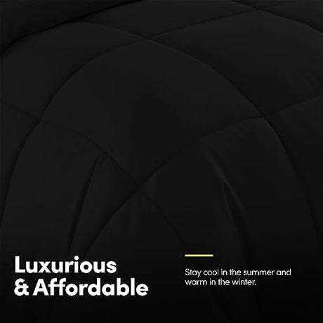 Sweet Home Collection 5 Piece Comforter Set Bag Solid Color All Season Soft Down Alternative Blanket & Luxurious Microfiber Bed Sheets, Black, Twin Sweet Home Collection