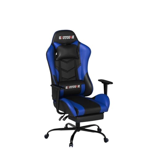 ECOTOUGE PC Massage Gaming Chair with Footrest Ergonomic Office Desk Chair Racing PU Leather Recliner Swivel Rocker with Headrest and Lumbar Pillow, Blue ECOTOUGE