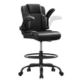 500 lbs Drafting Chair Tall Office Chair with Flip-up Armrests for Standing Desk Executive Ergonomic Computer Leather Desk Chair with Lumbar Support, Adjustable Foot Ring for Home or Drawing Use BOSMILLER