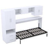 FAVSH Twin Size Murphy Bed Built-in Wardrobe and Table, Fold-The-Way Bed,with Open Shelves and Storage Drawers,Space-Saving Hidden Bed,Wall Bed for Bedroom.White FAVSH