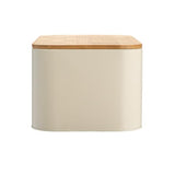 Bloomingville Metal Bin with Bamboo Lid, Cream Bread Box, 11.75" L x 5.25" W x 7" H Bloomingville