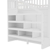 Bellemave Full Loft Bed with Stairs and Movable Desk and Shelves, Wood Loft Bed with Storage Stairs for Kids, Teens, Adults, White Bellemave