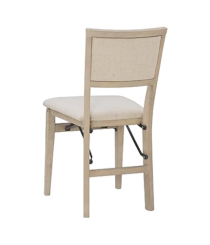 Linon Keira Wooden Folding Chair Upholstered Seat and Back Set of 2, Dining Height, Rustic Natural & Beige Linon