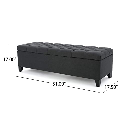 Christopher Knight Home Ottilie Fabric Storage Ottoman, Dark Grey Dimensions: 17.50”D x 51.00”W x 17.00”H Christopher Knight Home