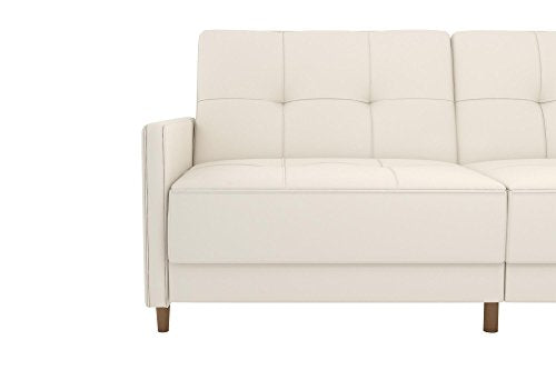DHP Andora 76 Inch Futon Sofa Bed in Faux Leather, Modern Upholstered Couch Sleeper with Button Tufted Back and Seat, White DHP