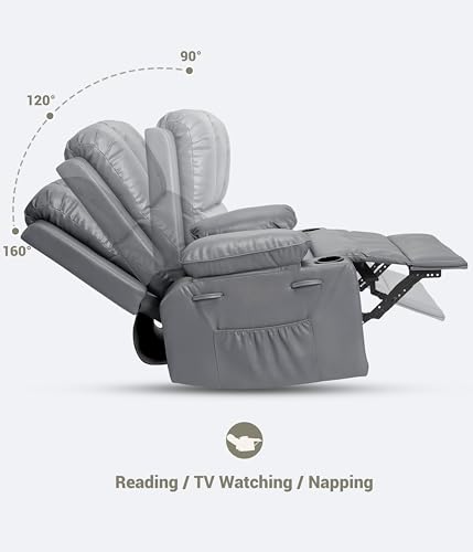 GarveeHome Recliner Chairs, Classic Manual Leather Recliner, Home Theater Seating with Lumbar & Arms Support for Living Room, Bedroom and Nursery (Grey-22“)