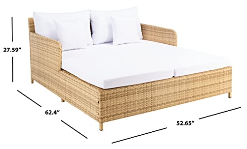 SAFAVIEH Outdoor Collection Cadeo Natural/White Cushion Daybed PAT7500D SAFAVIEH