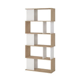 Tvilum Maze Modern Bookcase, Display Shelf and Decorative Room Divider with 7 Fixed Storage Shelves in Oak and White Tvilum
