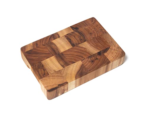 Lipper International 7217 Teak 6" End Grain Cutting Board with Cut Out Handles