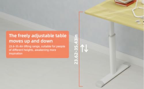 Penau Height Adjustable Standing Desk, Manual Crank Sit Stand Computer Desk, Compact Rectangular Home Office Study Desk, White Frame Natural Wood Top, 32.68 x 23.62 x 35.43 Inchs Penau